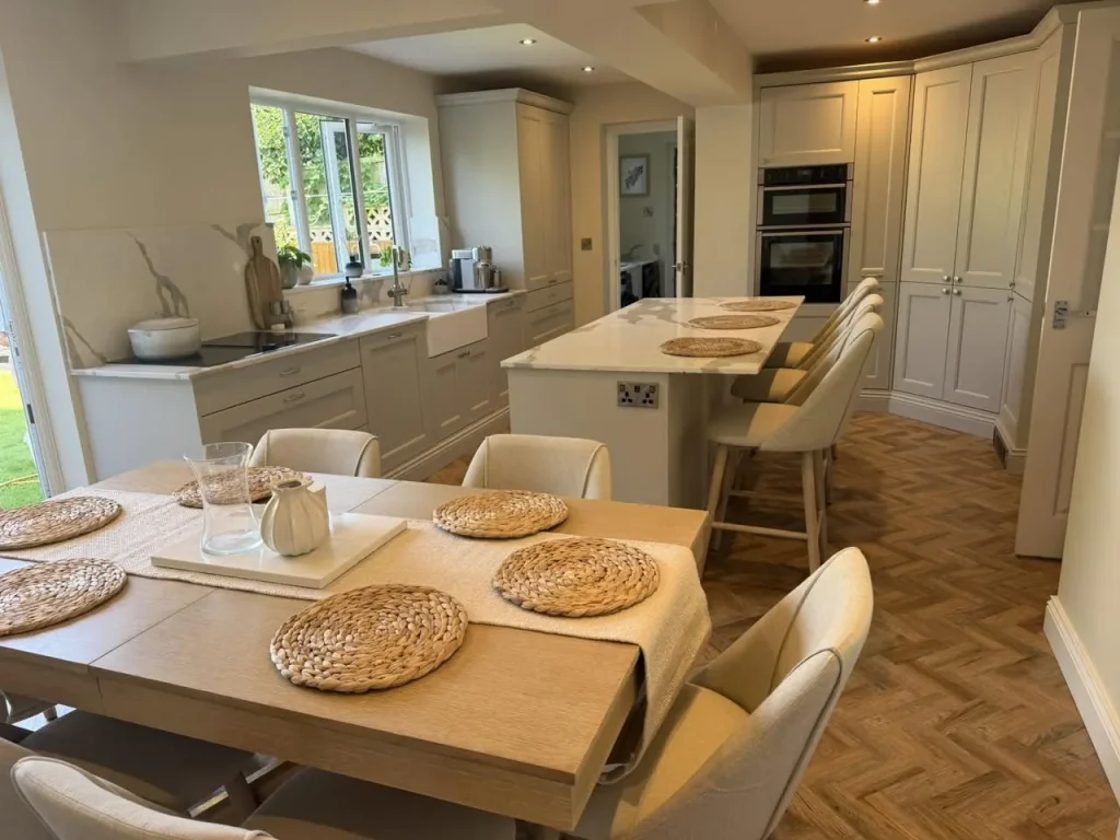 The finished open-plan kitchen and dining room in Walton, Chesterfield